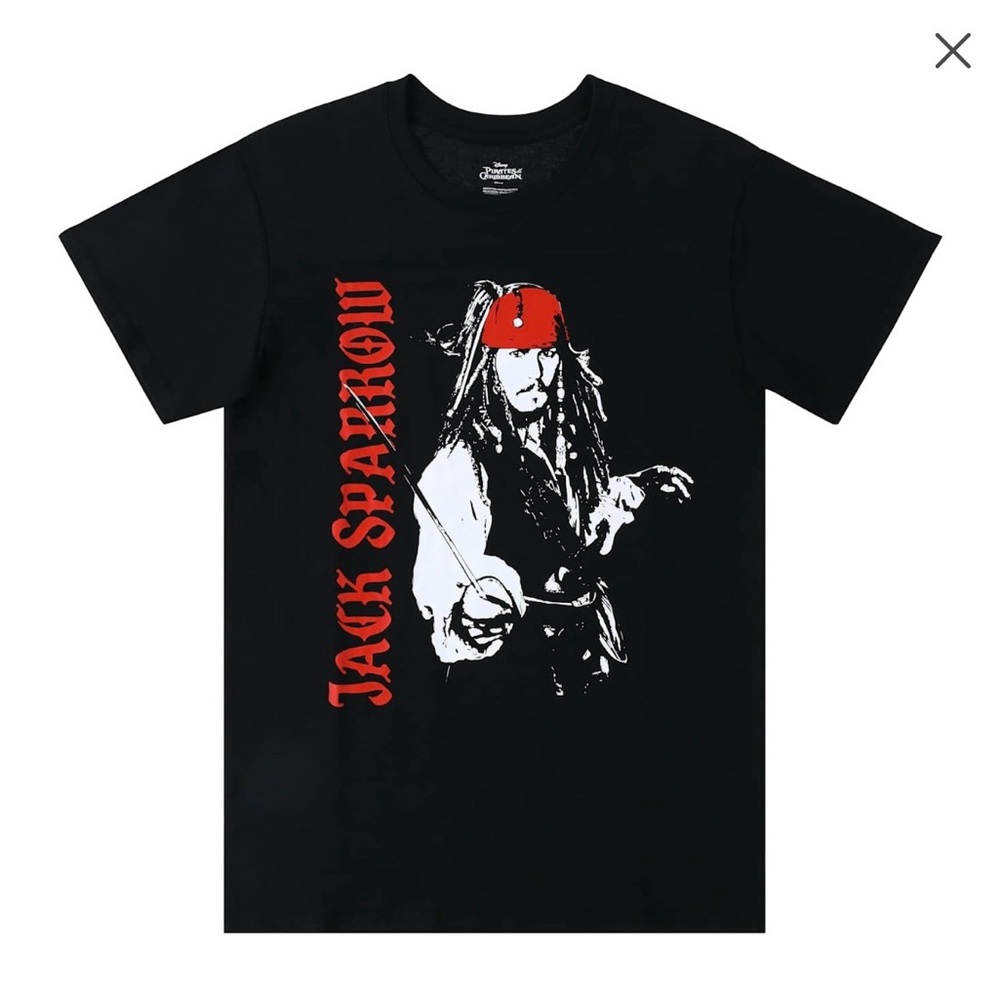 Mens Black Red Disney Pirates Of The Caribbean Jack Sparrow Tee Shirt T-Shirt S